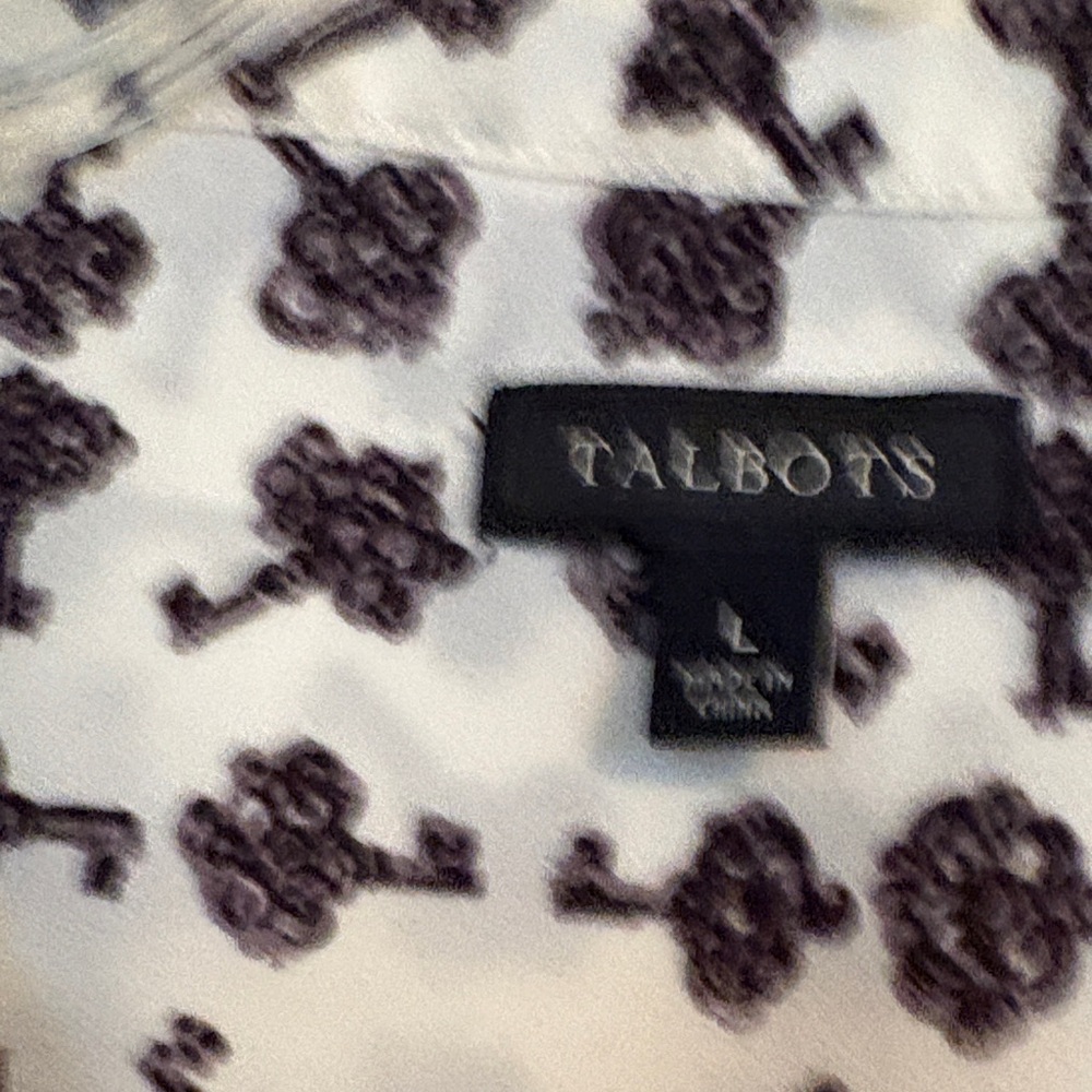 Talbots White Blouse with Black Key Print Large - Picture 2 of 5